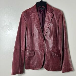 Zara Women's Burgundy /Red Blazer Jacket 100% Leather Wome Size M